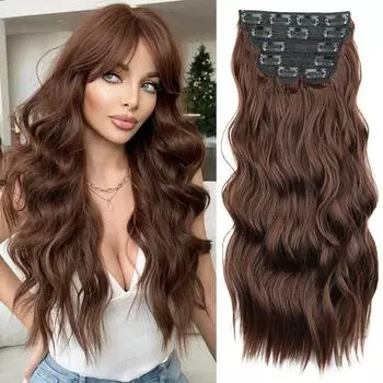MISSQUEEN Синтетические длинные волнистые накладные волосы на заколках для волос, накладные волосы на всю голову, 6 шт., густые мягкие волосы для женщин, повседневная одежда для вечеринок 50cm