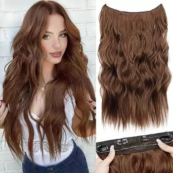 MISSQUEEN Синтетические длинные волнистые накладные волосы, невидимая проволока, регулируемые накладные волосы, обновление, 4 надежных зажима в шиньонах 50cm