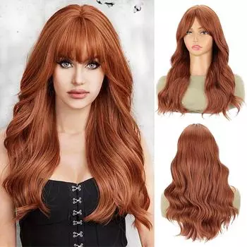 MISSQUEEN Синтетические длинные волнистые парики с челкой, парики с накладными прядями, парики с естественным видом, вьющиеся волнистые парики, термостойкие волокнистые парики для женщин, повседневное использование на вечеринках 55cm