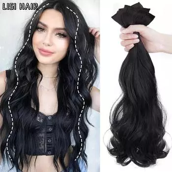 MISSQUEEN Синтетические длинные волнистые заколки для наращивания волос, черные натуральные густые волосы, 3 шт./компл., термостойкие волосы для ежедневного использования 60cm