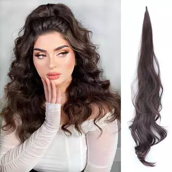 MISSQUEEN синтетические гибкие наращивание волос с хвостиком, длинный хвост, волнистые красивые волосы, хвостики для женщин 75cm