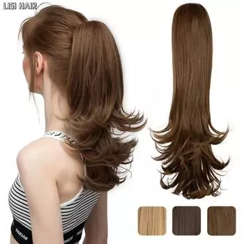 MISSQUEEN синтетические коричневые волнистые прямые хвостики на заколке для наращивания волос аксессуары для волос «конский хвост» для женщин 35cm