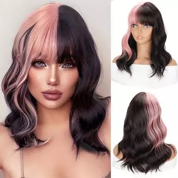 MISSQUEEN синтетические короткие парики с мелированием, черный смешанный розовый парик с челкой, волнистый парик для женщин, повседневная одежда для косплея 30cm