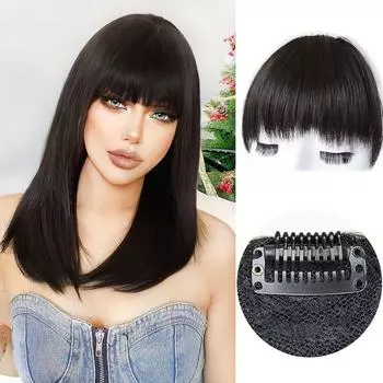 MISSQUEEN синтетический черный парик с челкой на заколке для наращивания волос натуральный прямой парик с бахромой для женщин 14cm