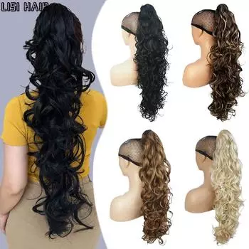 MISSQUEEN Синтетический длинный хвост с волнистыми когтями на заколке для наращивания волос в хвосте Черный хвост для женщин Повседневная вечеринка 50cm