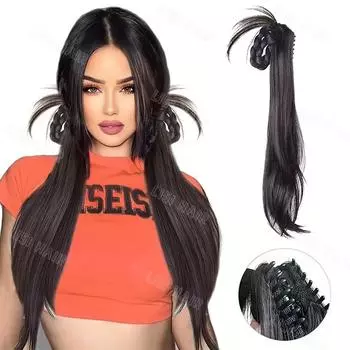 MISSQUEEN синтетический длинный коготь с плетеным хвостом, волнистый парик, аксессуары для женщин, волосы для ежедневного использования 45cm