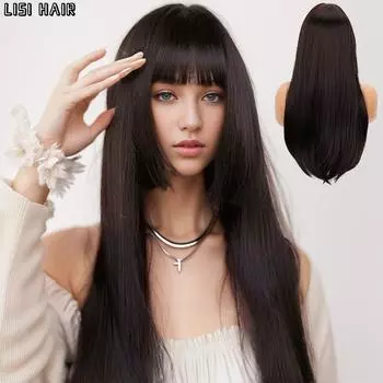 MISSQUEEN синтетический длинный прямой парик с челкой, аниме-парик принцессы, натуральный парик для женщин, косплей и повседневная одежда 52cm