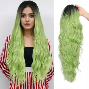 MISSQUEEN Синтетический длинный волнистый парик для женщин 26 париков, натуральный вид, термостойкое волокно, черный парик для ежедневного использования на вечеринках 65CM