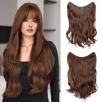 MISSQUEEN Синтетический длинный волнистый полный парик с V-образной застежкой на густых волосах для наращивания, 5 зажимов, натуральный парик для женщин, накладные волосы 50cm