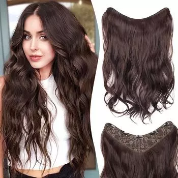 MISSQUEEN Синтетический длинный волнистый полный парик V-образной формы с заколками для наращивания волос, один кусок, 5 зажимов, густые волосы, большие волнистые, для повседневной носки для женщин 50cm