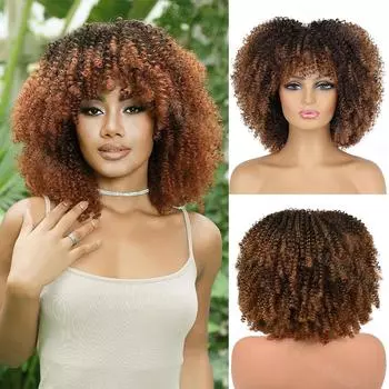MISSQUEEN Синтетический короткий кудрявый парик с челкой для афро-черных женщин, без клея, полный и пушистый, как парики-бомбы 30cm