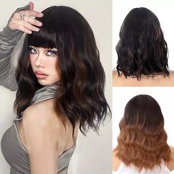 MISSQUEEN синтетический короткий волнистый парик с челкой до плеч, женский парик Боб, термостойкие парики для женщин, ежедневное вечерние использование 35cm