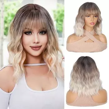 MISSQUEEN синтетический короткий волнистый парик с челкой парики длиной до плеч парики с кудрявыми волосами из термостойкого волокна, естественно выглядящие для женщин 30cm