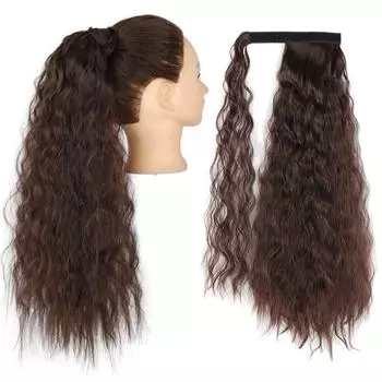 MISSQUEEN Синтетический Кукурузный Волнистый Длинный Хвост, Накладные Волосы на Заколке, Омбре, Коричневый Конский Хвост, Светлые Волосы Fack 22inches