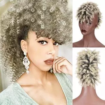MISSQUEEN синтетический высокий пышный афро вьющийся короткий парик со средней частью на заколках для наращивания волос шиньоны для женщин 45cm