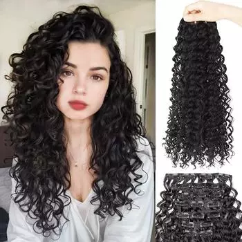 MISSQUEEN синтетические длинные вьющиеся волосы на клипсах для наращивания натуральный парик термостойкость толстый парик для женщин носить 45cm