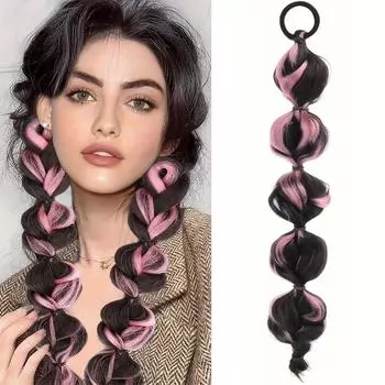 MISSQUEEN Synthetic Long Elegant Highlighted Braided Ponytail Extension With Elastic Band Hair For Women Easy To Wear 40cm