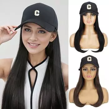 MISSQUEEN Синтетическая длинная прямая шляпа, наращивание парика, бейсбольная кепка, парик, термостойкое волокно для женщин, праздничная одежда 50cm