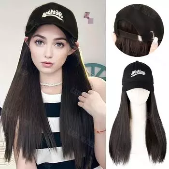 MISSQUEEN Синтетический длинный прямой парик с регулируемой шляпой, кофейная бейсболка, термостойкое волокно для женщин, повседневная одежда 50cm