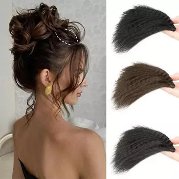 MISSQUEEN Synthetic Natural Fluffy Corn Clip In Top Hair Piece Extension Short Straight Hair For Women Daily Cosplay Party Wear 20cm