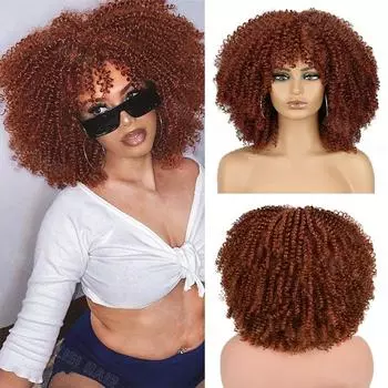 MISSQUEEN Синтетические короткие вьющиеся афро-парики для чернокожих женщин, афро-кудрявый кудрявый парик с челкой, полный парик из волокна 30cm