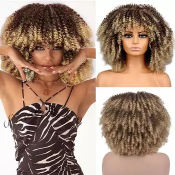 MISSQUEEN Synthetic Short Curly Bob Hair Extension Large Fluffy Bangs Natural Soft Looking For Women Daily Party Wear 30cm