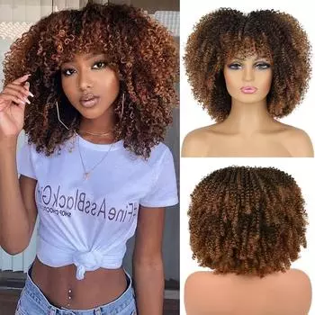 MISSQUEEN Synthetic Short Curly Bob Hair Extension Fluffy Bangs Natural Looking For Women Daily Party Wear 30cm