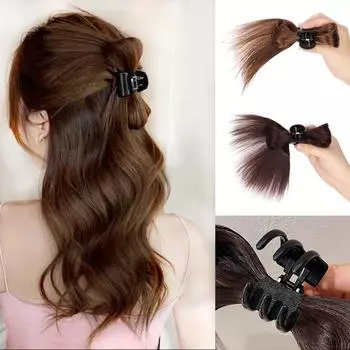 MISSQUEEN Synthetic Short Straight Claw Clip In Bun Ponytail Hair Extension Butterfly Hair Clip Wig For Women Clamp High Accessories 15cm