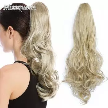 MISSQUEEN Волнистый хвост из синтетического волокна, женский удлиненный длинный хвост на клипсе, натуральные вьющиеся волосы для наращивания, черный, коричневый, 22 дюйма 22inches