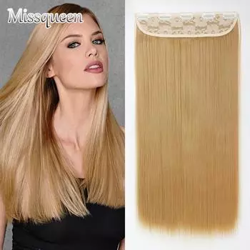 MISSQUEEN Женская мода длинные прямые наращивание волос с 5 зажимами синтетическое волокно повседневная одежда косплей невидимый парик для женщин 55 cm