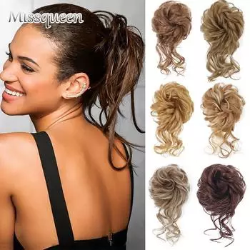 MISSQUEEN женские 40 г модные синтетические накладные волосы пучок грязные вьющиеся резинки для волос кусок булочки шиньоны для женщин термостойкие
