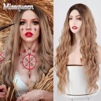 MISSQUEEN Золотой, Черный Оранжевый Парик Длинные Волнистые Волны Хэллоуина Косплей Парик Женский Синтетический Парик Высокотемпературное Волокно 24 inches