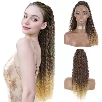 MISSQUEENСинтетический длинный кудрявый вьющийся хвостик для наращивания волос на заколках-шнурках парик-хвост для женщин 50cm