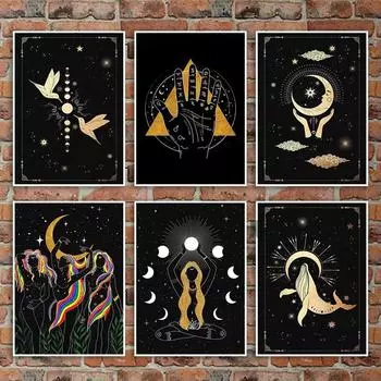 Мистические глаза, рука ведьмы, солнце, луна, звезда, небесная картина на холсте, настенное искусство, постер и печать для гостиной, дома, безрамное изображение 21x30cm No Framed