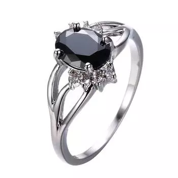 Мистические кольца из черного золота овальной огранки с кристаллами, романтические свадебные и помолвочные украшения, размер 6-10 6 чёрный