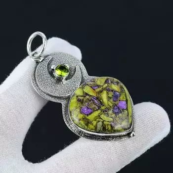 Мистический медный атлантисит, подвеска из драгоценного камня перидот, подвеска из стерлингового серебра 925 пробы, ожерелье ручной работы, ювелирные изделия из целебных кристаллов для подарков 2.55