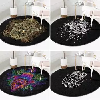 Мистический напольный ковер, нескользящие круглые ковры с розами, нескользящие коврики с цветочным узором, этнические ковры, черный ковер для гостиной, коврик для кресла-качалки 40X40cm-16x16in