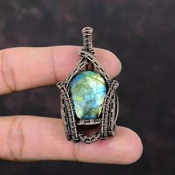Мистический огонь, подвеска из лабрадорита, медная проволока, кулон, изящные ювелирные изделия ручной работы, кулон с драгоценным камнем, медная проволока, ювелирный подарок для женщин