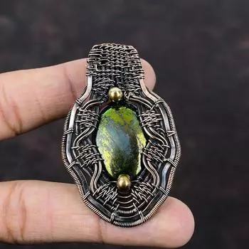 Мистический огонь, подвеска из лабрадорита, медная проволока, кулон, медные украшения ручной работы, оригинальный кулон с драгоценным камнем, проволочная обмотка, ювелирное изделие, подарок для него