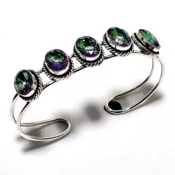Мистический радужный топаз, драгоценный камень 925, посеребренный ювелирный браслет-манжета