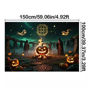 Мистический ритуал-Джек-о -фонарь,Дизайн призрака-Хэллоуинский фон для фотобудки,Декор стен,Вечеринка мероприятия,Праздничный декор 150*100cm/59*39in/5*3ft