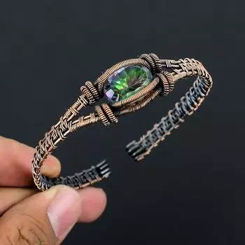 Мистический топаз, драгоценный камень, медная проволока ручной работы, ювелирные изделия, регулируемые манжеты для любви Adjustable разноцветный