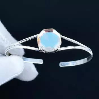 Мистический Топаз Шестиугольник Драгоценный камень Ручной работы Манжета Браслет из стерлингового серебра 925 пробы, Браслет с мистическим топазом для жены, Унисекс браслет для подарка 7 белый