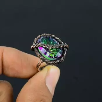 Мистик Топаз Драгоценный Камень Медная Проволока Обернутый Подарок Кольца Ювелирных Изделий Ручной Работы Для Женщин 4 зелёный
