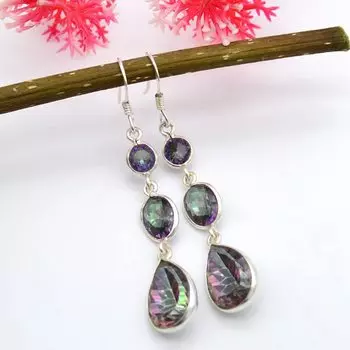 Мистик Топаз Стерлингового Серебра 925 Серьги Бохо Серьги Красивый Дизайнер Ручной Работы Серьги Висячие Серьги Серебряные Ювелирные Изделия Подарок Для Женщин