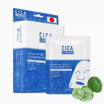 MITOMO Сделано в Японии CICA Cica 3 типа гиалуроновой кислоты Cica Увлажняющая маска для лица Уход за кожей Упаковка из 10 шт. [CC001-B-027] синий