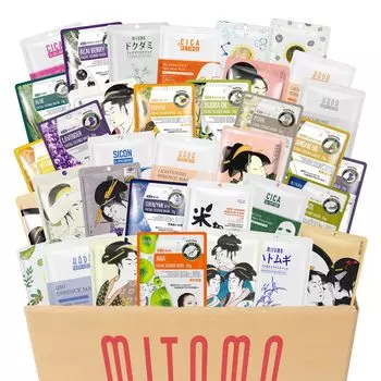 MITOMO Упаковка 200 счастливых мешочков в индивидуальной упаковке. Праздничная упаковка. Сделано в Японии. Интенсивно увлажняющие счастливые мешочки. Упаковка из 200 масок.