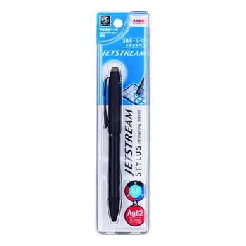 Mitsubishi Pencil 3 Color Ballpoint Pen Touch Pen Jet Stream Stylus Rotating Retractable Black Easy to Write SXE3T24005P24 & 0.5