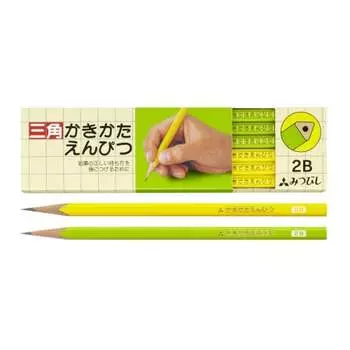 Mitsubishi Pencil Drawing Pencil Triangular Shaft 2B Yellow Green 1 Dozen K45632B