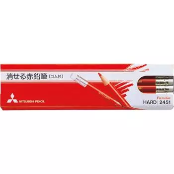 Mitsubishi Pencil Erasable Red Pencil 2451 with Rubber 1 Dozen K2451